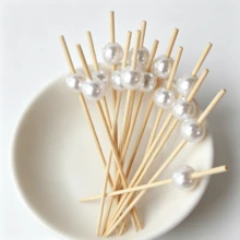 100pcs White Pearl Disposable Fruit Picks, Elegant Cocktail Toothpicks For Wedding Dessert Cake Party Decor - Ginger - View 8