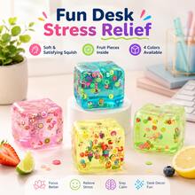 4pcs Random Color Children's Educational Color Recognition Transparent Cube Ornaments, Colorful Fruit Pattern Soft Squeeze Toys, Fun Sensory Training Gadgets, Soft Plush Toys, Birthday Party Reward Gifts - Multicolor - View 7