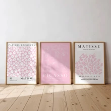 3 piezas de arte de pared decorativo de estilo moderno, conjunto de pintura de pared rosa estilo Matisse y Picasso - Póster de mercado floral abstracto, impresión en lienzo, adecuado para decoración de sala de estar, dormitorio, comedor (sin marco), regalo de cumpleaños, graduación, decoración de cocina, decoración de hotel, decoración de oficina - A - Ver 2