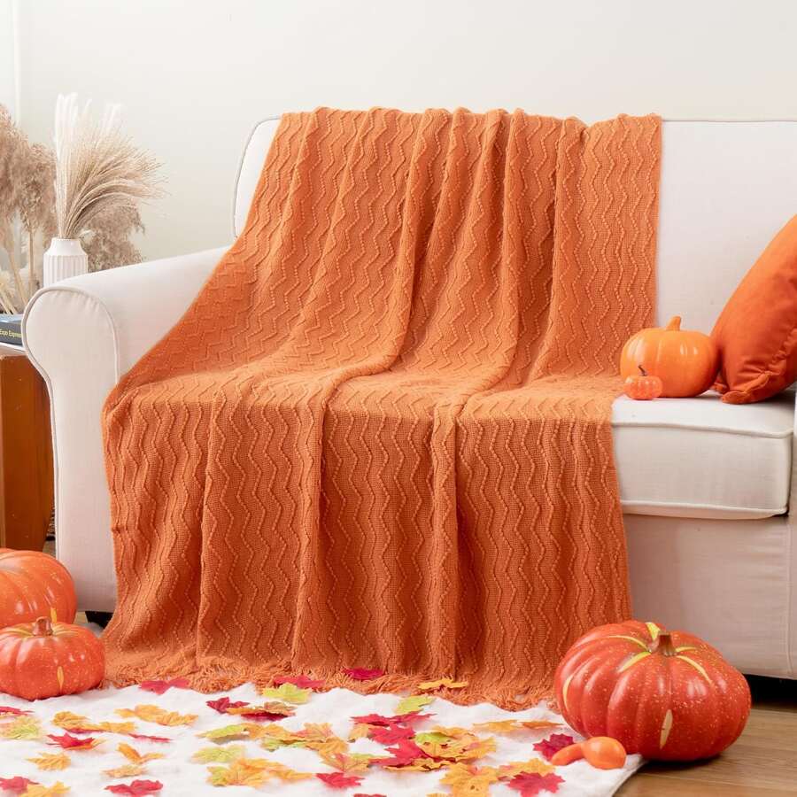 Spring/Summer Lightweight Breathable Air Conditioning Blanket Knitted Soft All-Season Throw Holiday Decor - Burnt Orange - View 1