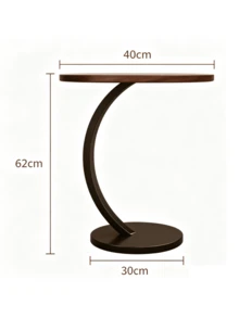 1pc C-Shaped Curved Round Side Table With Waterproof Walnut Wood Tabletop, Storage Shelf Beside Living Room Sofas, Minimalist Bedside Small Tea Table - Walnut Color + Black Frame - View 10