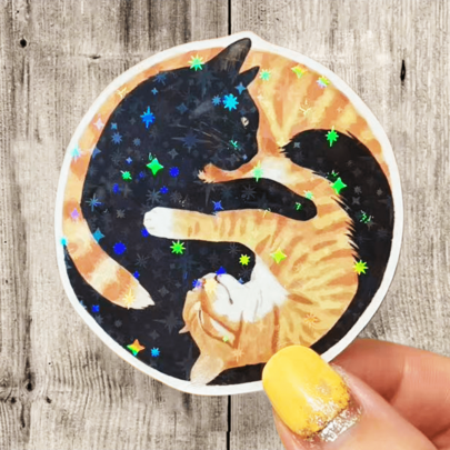 Tai Chi Black Cat & Orange Cat, Symbolizing Yin Yang Balance And Complementary Coexistence, Soft And Cute Cat Design To Soften The Solemnity - Waterproof Vinyl Sticker - Durable Smooth Surface, Self-Adhesive Bumper Sticker, Suitable For Cars, Windows, Laptops, Trucks, Water Bottles - Multi-Functional Durable Design, Car Sticker