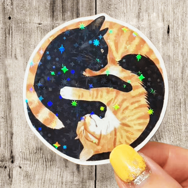 Tai Chi Black Cat & Orange Cat, Symbolizing Yin Yang Balance And Complementary Coexistence, Soft And Cute Cat Design To Soften The Solemnity - Waterproof Vinyl Sticker - Durable Smooth Surface, Self-Adhesive Bumper Sticker, Suitable For Cars, Windows, Laptops, Trucks, Water Bottles - Multi-Functional Durable Design, Car Sticker