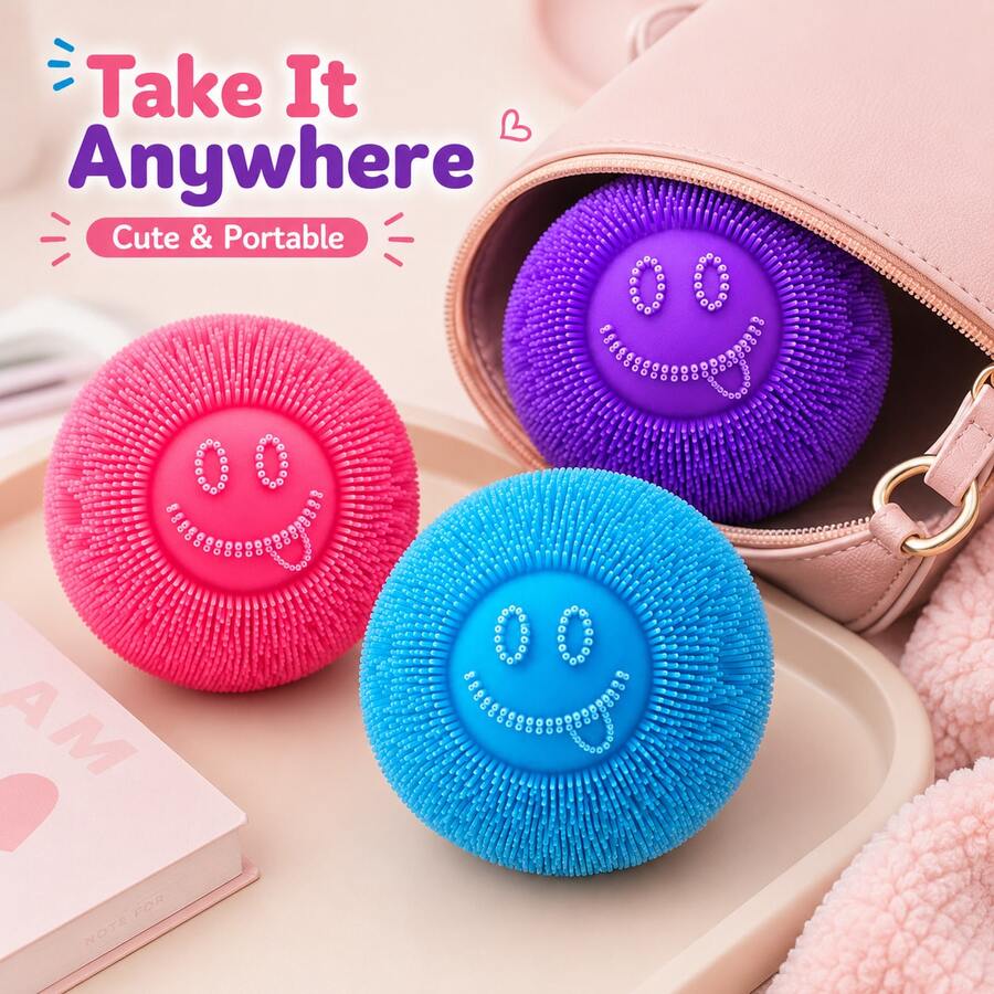 3 Colors Optional Smiling Face Soft Spiky Sensory Ball Toy, Soft Tactile Interactive Small Toy, Children's Hand Sensory Training Toy, Birthday Party Favor, Classroom Reward Gift - Multicolor - View 1