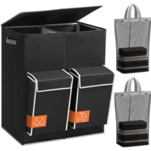 1pc 180L 4-Compartment Laundry Basket With Lid, Foldable Storage Organizer, Suitable For Delicate Clothes, Socks, Underwear, Double-Layer Extra Large Capacity Dirty Clothes Sorting Bin, For Bedroom, Bathroom, Home Storage - Multicolor - View 4