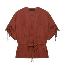 Seelio Summer New Women's European And American Style Fashion Minimalist Versatile Beaded Short Sleeve Jacket - Red - View 4