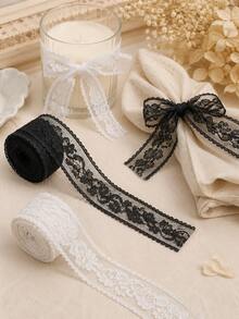 1 Roll (500cm*2.3cm) Black Lace Gift Wrapping Ribbon, Suitable For DIY Home Decor, Christmas, Thanksgiving, New Year, Easter, Mother's Day, Birthday Party And Other Holiday Gift Wrapping Decoration, Perfect For Gifting To Friends And Family. - Lace Trim - View 5