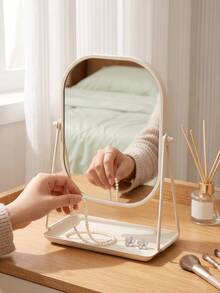 Vintage European Style Makeup Mirror, Desktop Makeup Mirror With Adjustable Stand, High Definition Imaging, Portable Touch-Up Mirror, Suitable For Dorm, Travel, Bathroom, Office, Desk, Back To School, Christmas Gift, For Women, Girls, Students, Teenagers - Multicolor - View 7