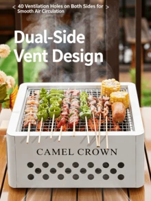 CAMEL CROWN 便攜式迷你抽屜式炭爐，適用於居家泡茶與燒烤，全方位 BBQ 烤爐套組，方形戶外炭爐 - 白色 - 查看 3