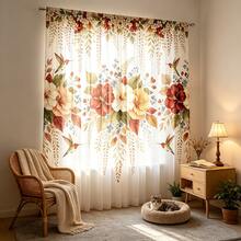1 buah Tirai Tipis Cetak Digital, Motif Botani Camellia dan Burung Kolibri Vintage, Gaya Retro Pedesaan Amerika, Desain Kantong Batang, Cocok untuk Dekorasi Kamar Tidur, Dapur, dan Ruang Tamu, Poliester - MultiWarna - View 1