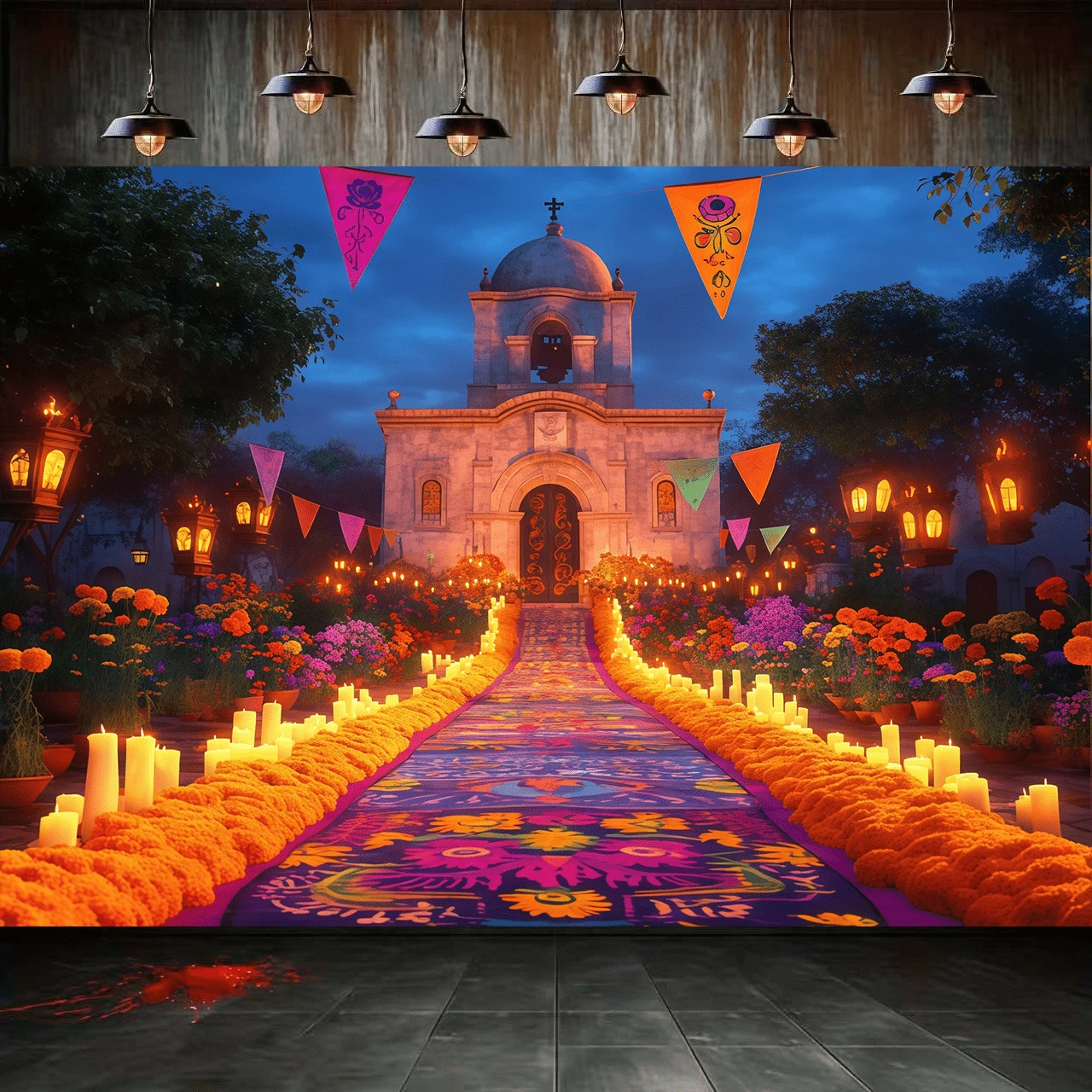 1pc Halloween Backdrop, Day Of The Dead Church Night, Wall Decoration Banner, Suitable For Living Room, Party Venue, Youth Room, Yard Decoration, Suitable For Halloween Party, Day Of The Dead Gathering - A - View 1