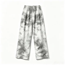 American Street Style Ink Wash Tie-Dye Print Casual Pants, Couple Style Gray Tone Gradient Cloud Pattern Drawstring High Waist Loose Draped Straight Leg Floor-Length Sweatpants - White - View 5