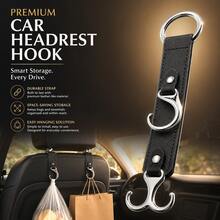 Multifunctional PU Leather Car Headrest Hook, Heavy Duty Back Seat Storage Hook, Universal In-Stock Car Interior Accessory - A - View 4