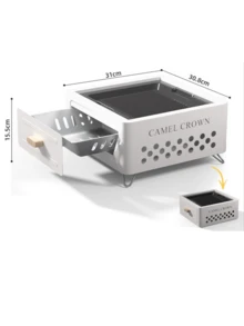 CAMEL CROWN 便攜式迷你抽屜式炭爐，適用於居家泡茶與燒烤，全方位 BBQ 烤爐套組，方形戶外炭爐 - 白色 - 查看 5