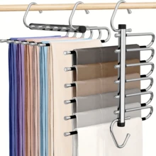 Cabide de Calças de Metal Aço Inoxidável com 9 Níveis, Suporte de Calças Dobrável Multifuncional com Clipes Mágicos Sem Marcas, Cabide Giratório, Organizador de Guarda-Roupa, Barra Ajustável, Adequado para Casa/Escritório/Hotel, Solução de Armazenamento de Guarda-Roupa, Gancho de Aço Inoxidável Antiderrapante - Multicolorido - Visão 1