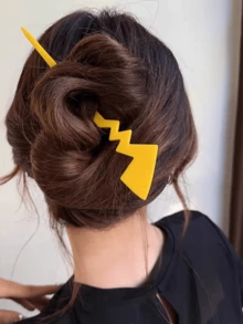 1pc Women's Lightning Tail Hair Stick, Minimalist Modern Bun Hair Pin, Back Of Head Hair Accessory, All Season - Yellow - View 4
