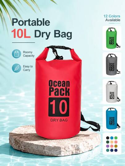 10L Roll-Top PVC Waterproof Bag (With Shoulder Strap) - Lightweight Storage Bag, Can Be Carried Over Shoulder Or Packed In Backpack; Perfect For Swimming, Beach, Camping, Kayaking And Summer Outdoor Trips.