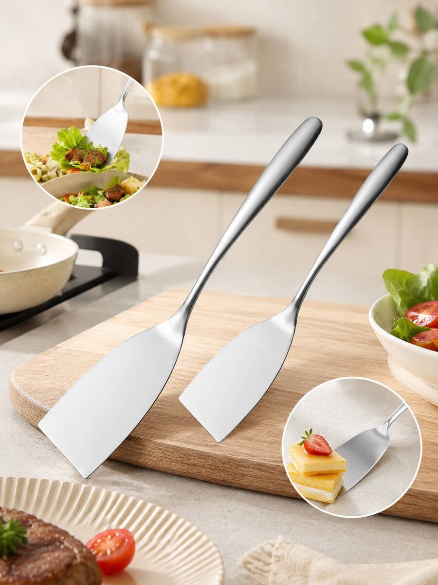 Stainless Steel Mini Turner Spatula, Multi-Function Kitchen Serving Spatula, Suitable For Eggs, Pancakes, Brownies, Cookies, Cakes, Pizza And Desserts, Thin Flexible Metal Cooking Turner, Durable Food Service Kitchen Tool - Multicolor - View 1