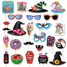 Summerween Photo Booth Props, 35Pcs Halloween Party Decorations With Beach & Tropical Theme Masks, Fashion Glasses And Signs, Funny Halloween Photo Props For Summer Parties, Pool Parties, Costume Parties - Style 1 - View 2