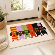 1pc Dachshund Soft Comfortable Home Decor Mat, Illustration Style, TPR Non-Slip Backing, Faux Cashmere Floor Covering, Machine Washable, Suitable For Entryway, Porch, Indoor, Living Room, Bedroom, Bathroom, Laundry Room, Dorm, Game Room - Multicolor - View 1