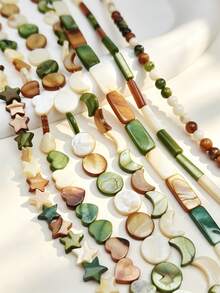 1 Strand Natural Shell Beads Star Moon Heart Beads Accessories DIY Jewelry Making Decorative Beads For Necklace Earrings And Clothing Decoration - Random Color Mixing - View 1