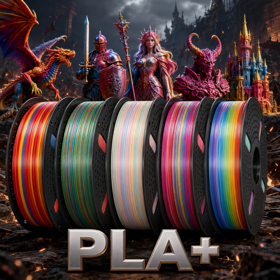 Silk Rainbow PLA+ 3D Printer Filament 1.75mm, 1KG Net Weight Spool, Multi-Color PLA Plus FDM Filament, Glossy Finish, Smooth Feeding, Neatly Wound, Low Warping, Precise Dimension, Helps Reduce Bubbles And Clogs, For Art Models, Prototypes, DIY Decor