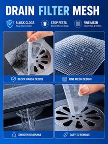 30 piezas/10 piezas/4 piezas Pegatinas autoadhesivas desechables para filtro de desagüe de baño y ducha, atrapacabello, evita la obstrucción por cabello, bloquea insectos y olores, almohadillas de filtro de desagüe fáciles de usar - A - Ver 5