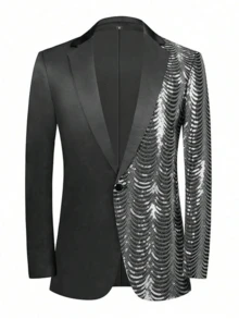 Men's Sequin Fish Scale Sequin Suit Jacket, Banquet Stage Performance Formal Wear, Party Nightclub Style - Silver - View 2