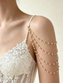 Multi-Layer Faux Pearl Shoulder Chain, Niche Luxury Elegant Bridal Wedding Fashion Evening Dress Versatile Accessory - Irregular-shaped Pearls - View 2