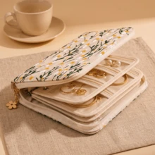 Embroidered Jewelry Storage Bag - Portable Large Capacity Fabric Bag, Anti-Oxidation Protection. Suitable For Storing Gold And Silver Jewelry, This Storage Bag Features Multi-Layer Design And Intelligent Compartments - Multicolor - View 6