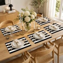 1pc Black And White Striped Linen Placemat, Breakfast Mat, Coffee Mat, Cup Mat, Bowl Mat, Home Kitchen Decor Accessory, Easy To Clean Placemat, Suitable For Home, Restaurant, Restaurant Decor, Holiday Gift, Gift For Friends, Multi-Piece Set - Multicolor - View 5