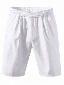 Men's 2-Piece Linen Casual Short Sleeve Button-Up Shirt And Shorts Summer Beach Set, Daily Casual, Holiday Surprise - White - View 7