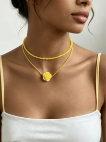 1pc Women's Vintage French Red Rose And Black Rose Flower Double Layer Necklace, Unique Design Choker Collarbone Chain - Necklace - View 10