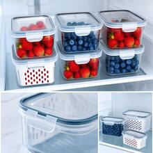 GHQ 9pcs/Set Large Capacity Fruit Storage Containers For Fridge With Removable Colander, Airtight Food Storage Container, Dishwasher  Produce Saver For Refrigerator, Keep Berry Fruit Fresh Longer 3 Boxes+3 Drain Baskets+3 Lids - Black - View 3