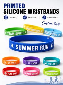 1/5/10pcs Customized UV Printed Silicone Wristbands, Personalized Solid Color Rubber Bracelets With Text, Suitable For Sports, Weddings, Events, Parties And Charity Activities - Multicolor - View 5
