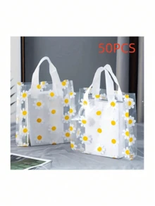 1~50個鮮豔雛菊主題禮品袋－防污防水多功能，適合包裝化妝品、衣物與派對用品，時尚生活用品（印刷批次不同，花朵位置排列有所差異） - 小雛菊 - 查看 13