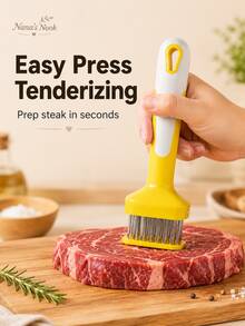 3PCS Yellow & Gray 24-Spike Meat Tenderizer Tool, 430 Stainless Steel & ABS Handheld Meat Tenderizer Needle Tool For Steak, Beef, Pork, Chicken, Fish, Kitchen BBQ Meat Prep - Yellow - View 2