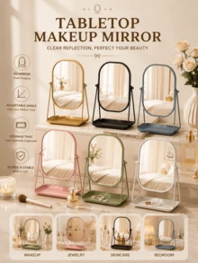 Vintage European Style Makeup Mirror, Desktop Makeup Mirror With Adjustable Stand, High Definition Imaging, Portable Touch-Up Mirror, Suitable For Dorm, Travel, Bathroom, Office, Desk, Back To School, Christmas Gift, For Women, Girls, Students, Teenagers - Multicolor - View 4