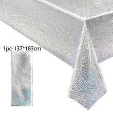 1/2 buah Taplak Meja Laser Holografik Perak, Taplak Meja Plastik Perak Mengkilap, Ukuran 54 Inci x 108 Inci & 54 Inci x 72 Inci, Taplak Meja Persegi Panjang Sekali Pakai dari Aluminium Foil, Cocok untuk Pesta Ulang Tahun, Ulang Tahun Pernikahan, Pesta Bujang, dan Dekorasi Meja untuk Acara Lainnya. - Perak - View 12