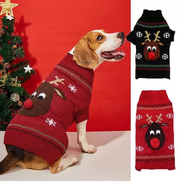 1pc Cute Red Nose Christmas Warm Sweater, Dog Clothes Cat Clothes Small Medium Large Dog Sweater