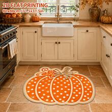 1pc Polka Dot Pumpkin Shaped Rug, Orange Warm Polka Dot Design, 2D Printed, Suitable For Bathroom, Entryway Mat, Kitchen, Bedroom Bedside, Living Room Fireplace, Halloween Decoration. Short Velvet Material, Shaped Size, Cutting Error 1-5cm - A - View 5