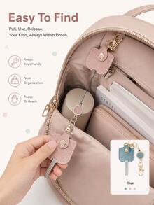 Women's Retractable Key Chain, Faux Leather Extendable Key Chain (11.81 Inches Extension), With Gold Metal Buckle, Cute Portable Anti-Loss Key Ring, Suitable For ID Badge And Car Keys, 4 Colors Available - Multicolor - View 8