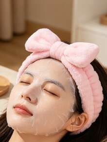 1 pieza Diadema de baño rosa, diadema de maquillaje facial con decoración de lazo de poliéster lindo, adecuada para baño, regalo de Navidad, decoración del hogar y baño, verano - Multicolor - Ver 2