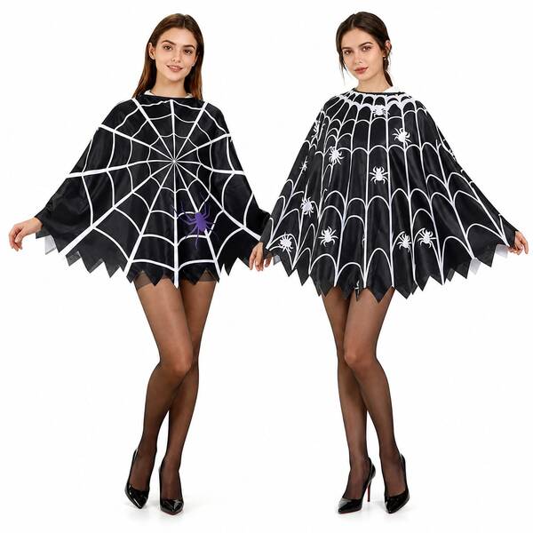 Halloween Spider Web Cape Costume Unisex Poncho Cloak – Lightweight Batwing Poncho Costume For Women Men, Spooky Spider Print Cosplay Party Outfit, One Size Halloween Dress Up Cape