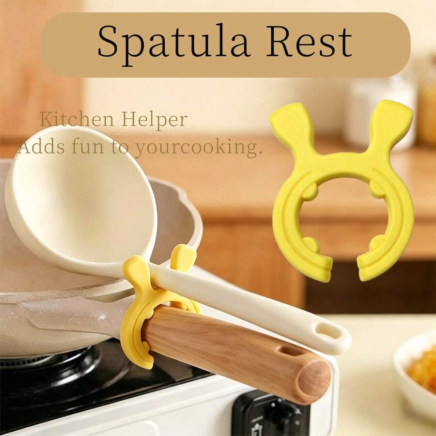 1pc Silicone Pot Handle & Spatula Holder - Rabbit Ear Design Clip-On Kitchen Utensil Rack; Heat-Resistant, Non-Slip And Anti-Splatter Spatula Holder, Suitable For Stove Cooking, Home Cooking And RV Camping - View 1