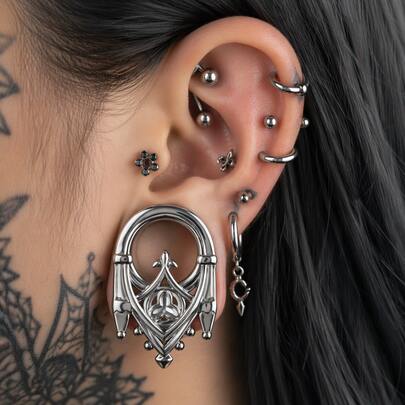 2Pcs 316 Stainless Steel HalloweenRetro Gothic Castle Ear Tunnels Punk Plugs Gauges For Stretched Ears Hoop Earrings Women