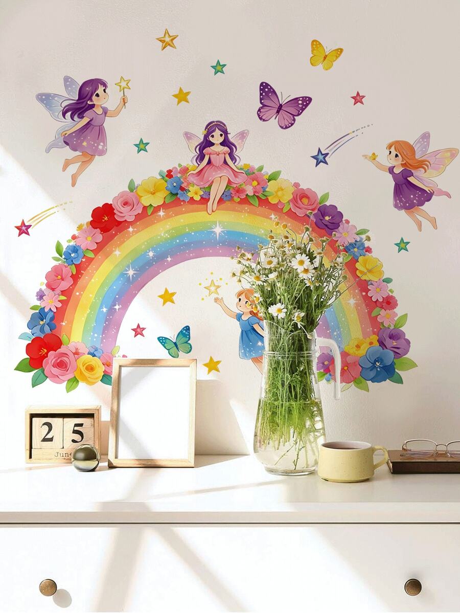 Dreamy Rainbow Series Removable Wall Stickers Panda Sloth Floral Fairy Multiple Styles Waterproof PVC Self-Adhesive Decals For Bedroom Bathroom Kindergarten DIY Princess Nordic Style Cute Home Decor - Wall Stickers - View 1