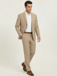 Conjunto de traje para hombre de 2 piezas, incluye chaqueta y pantalones, color champán con bolsillos, adecuado para fiestas, negocios, salidas y uso casual - Champán - Ver 5