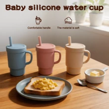1pc Baby Silicone Straw Cup With Dual Lids And Handle, Multi-Functional Portable Water Cup, Children's Feeding Training Straw Cup, Liquid Storage Set - Multicolor - View 7