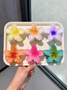12 piezas de pinzas para el cabello con diseño de margarita en color gelatina brillante, accesorios de peinado minimalista y fresco para la playa de verano, pinzas de garra de moda y belleza, estilo bohemio - Multicolor - Ver 8